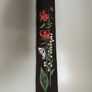Vintage Hand Made Embroidered Brown Linen Wall Hanging | Vintage Flowers Wall Hanging