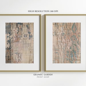 Set of 2 Vintage Textile Wall Art Bundle Abstract Texture Printable Rustic Linen Gallery Decor Print Beige Aesthetic Paired Artwork Download
