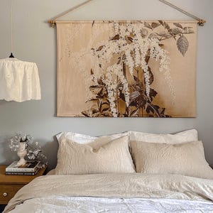 Handmade 100% linen 'Betsy' floral landscape vintage artwork print - linen wall hanging - ready to hang MADE TO ORDER