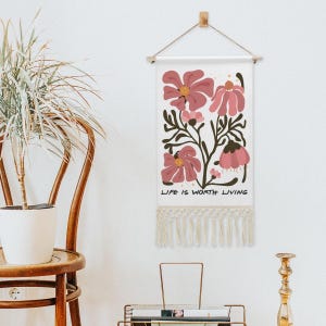 Floral Cotton Linen Hanging Picture, Boho Wall Art, Print Home decor