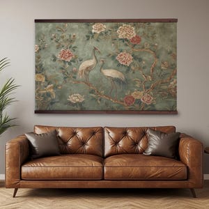 William Morris Print, Chinoiserie Tapestry, Floral Botanical Extra Large Vintage Wall Hanging, Ready to Hang Decor