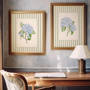 Nancy Meyers Inspired Hydrangea Print Set of 2 – Coastal Grandmother Wall Art, French Country Cottagecore Decor Neutral Vintage Floral Print