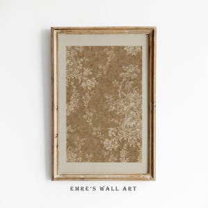 Rustic Brown Linen Print, Vintage Botanical Textile Pattern, Antique Fabric Wall Art Digital Download