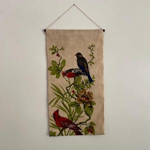 vintage bird linen wall hanging made from vintage calendar