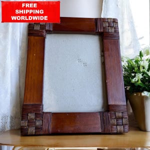 Rustic Woven Wood Photo Frame | Vintage Boho Picture Frame 27x22 cm / 10,6x8,7 in | Natural Rattan Accent Frame